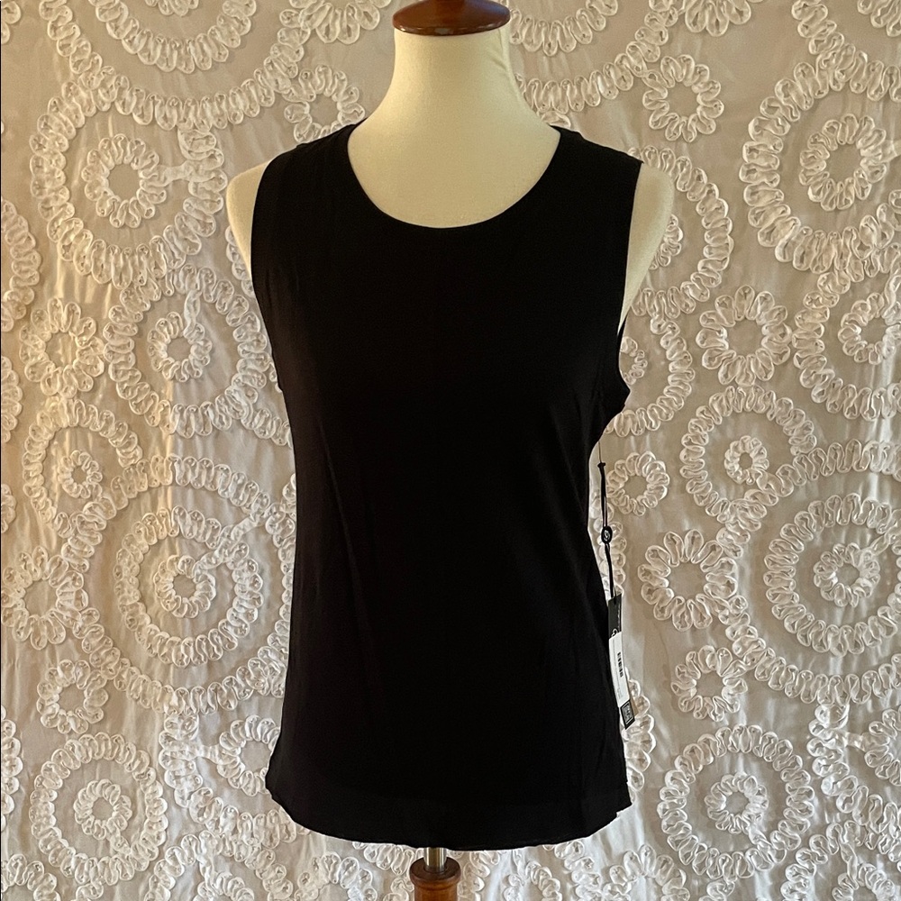 CHARLIE B Black Tank Sleeveless Top Round Neck Cotton Slub